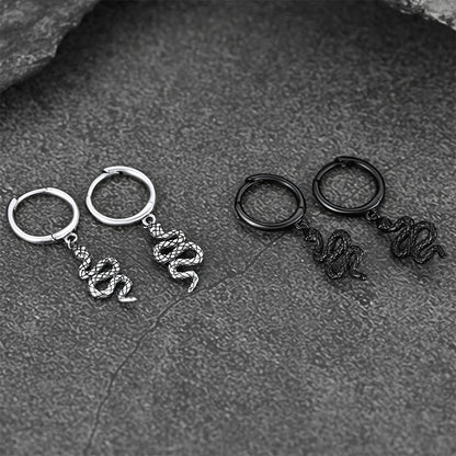 Sterling Silver Snake Dangle Hoop Earrings for