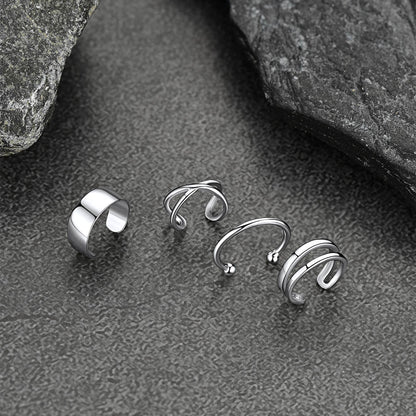 925 Sterling Silver Ear Cuff Non-piercing Earrings Set 4 Pairs