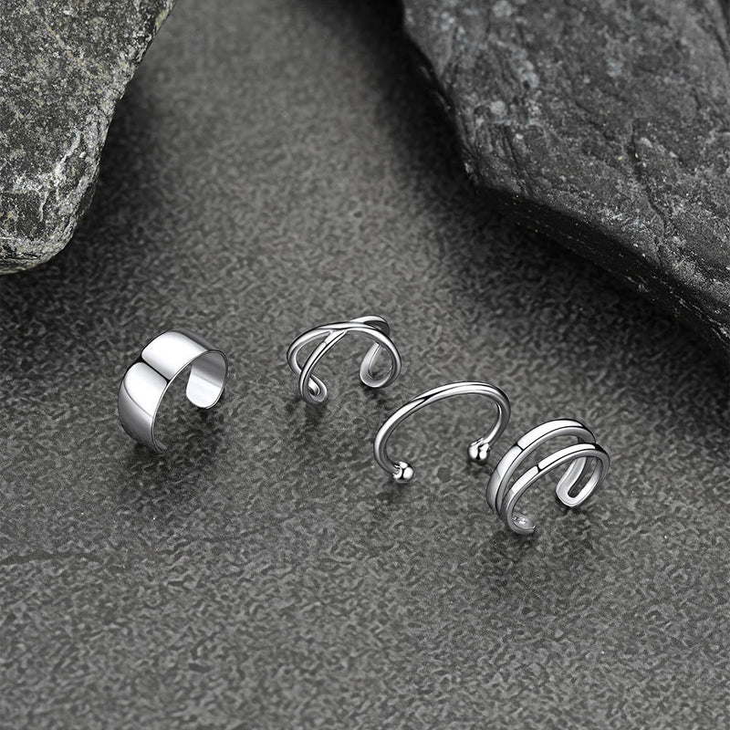 925 Sterling Silver Ear Cuff Non-piercing Earrings Set 4 Pairs