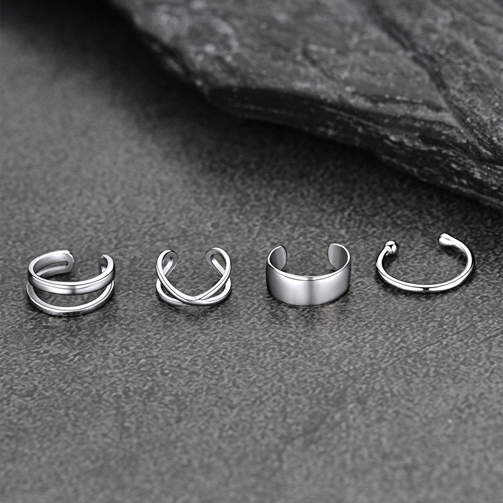 925 Sterling Silver Ear Cuff Non-piercing Earrings Set 4 Pairs