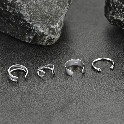 925 Sterling Silver Ear Cuff Non-piercing Earrings Set 4 Pairs