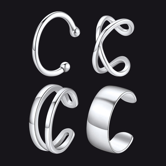 925 Sterling Silver Ear Cuff Non-piercing Earrings Set 4 Pairs