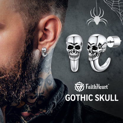 Gothic Skull Huggie Half-circle Stud Earrings Jewelry for