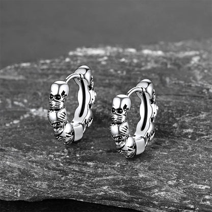 Sterling Silver Skulls Hoop Huugie Earrings for