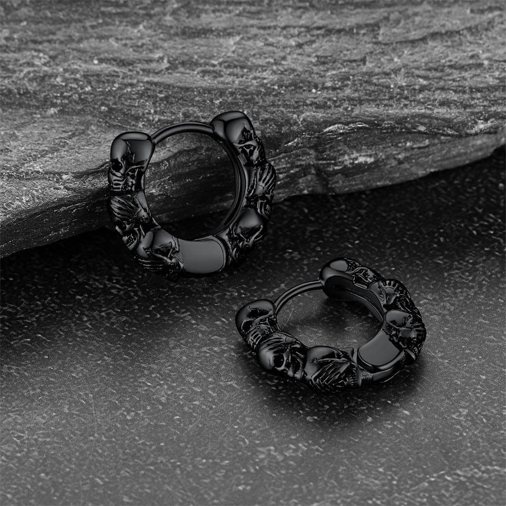 Sterling Silver Skulls Hoop Huugie Earrings for