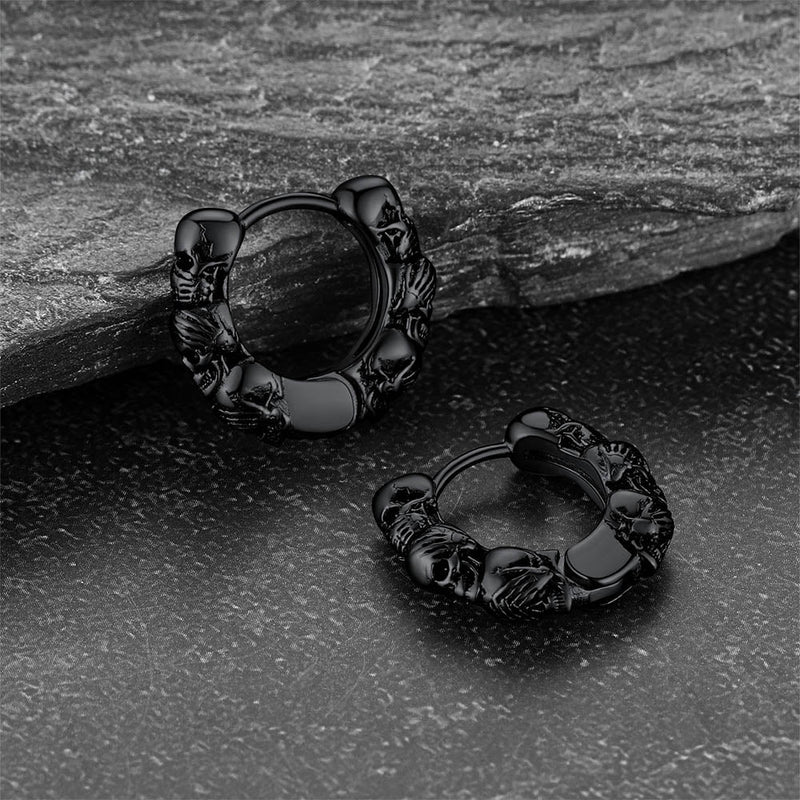 Sterling Silver Skulls Hoop Huugie Earrings for
