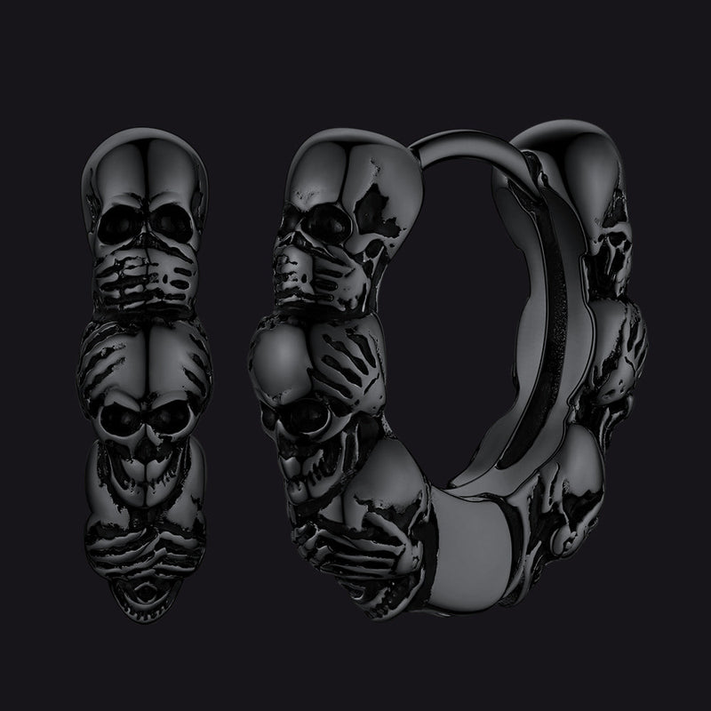 Sterling Silver Skulls Hoop Huugie Earrings for