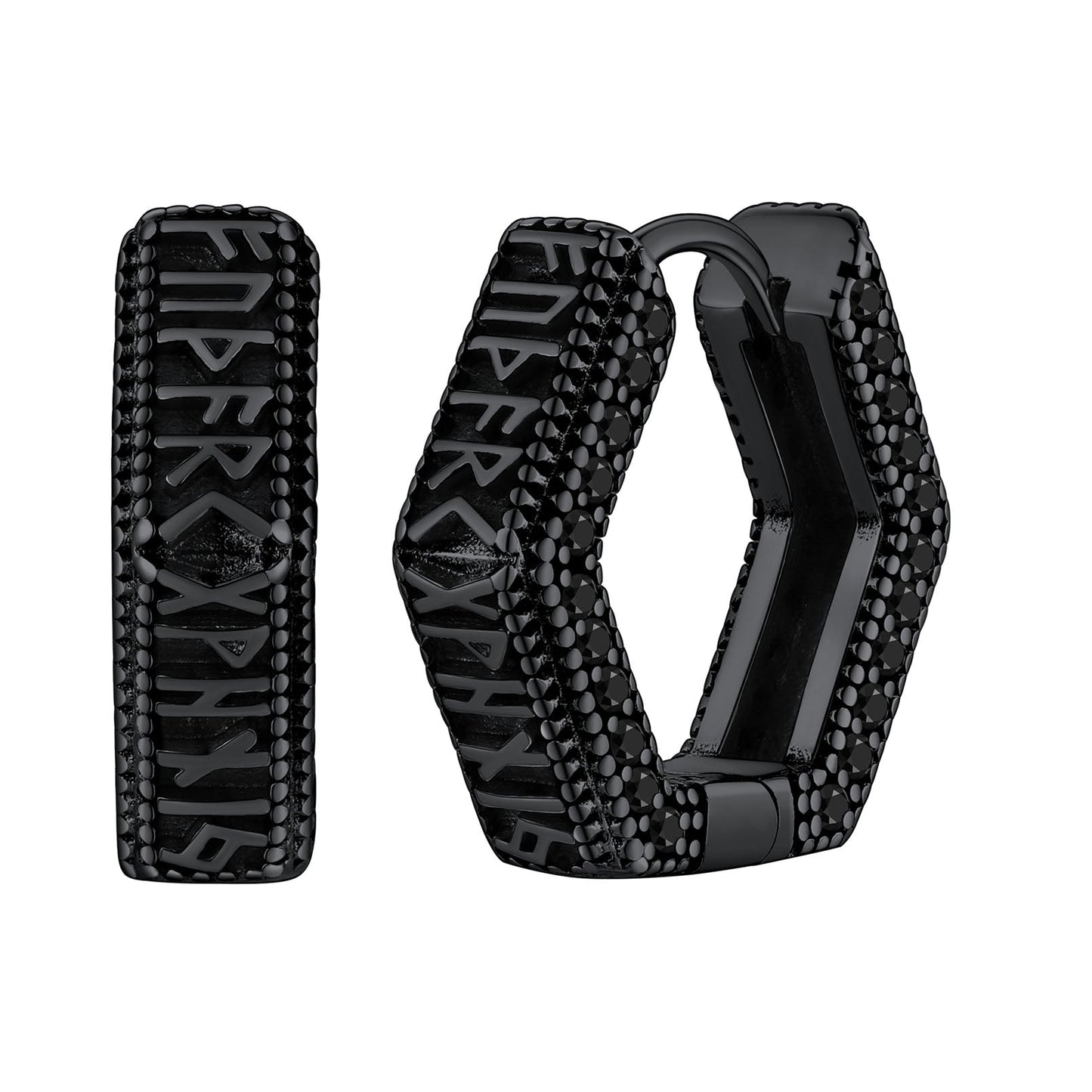 Viking Runes Hexagon Huggie Hoop Earrings for