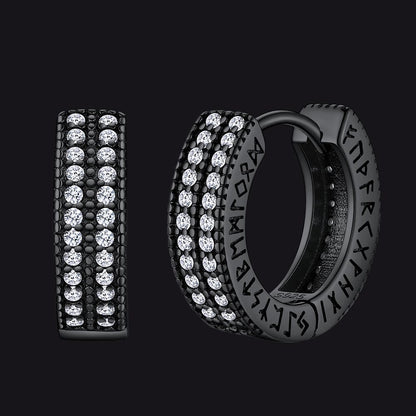 Sterling Silver Diamond Hoop Earrings With Viking Runes for