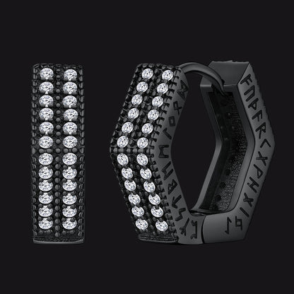 Hexagon Viking Diamond Hoop Earrings With Runes for