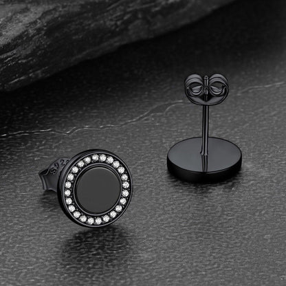 Black Onyx Diamond Stud Earrings for Sterling Silver