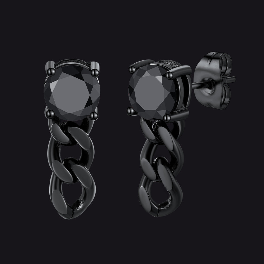 Black Cubic Zirconia Chain Link Dangle Stud Earrings for