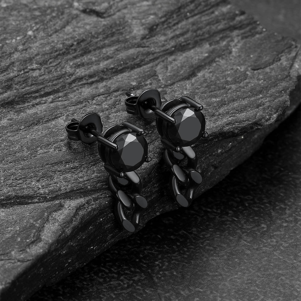 Black Cubic Zirconia Chain Link Dangle Stud Earrings for