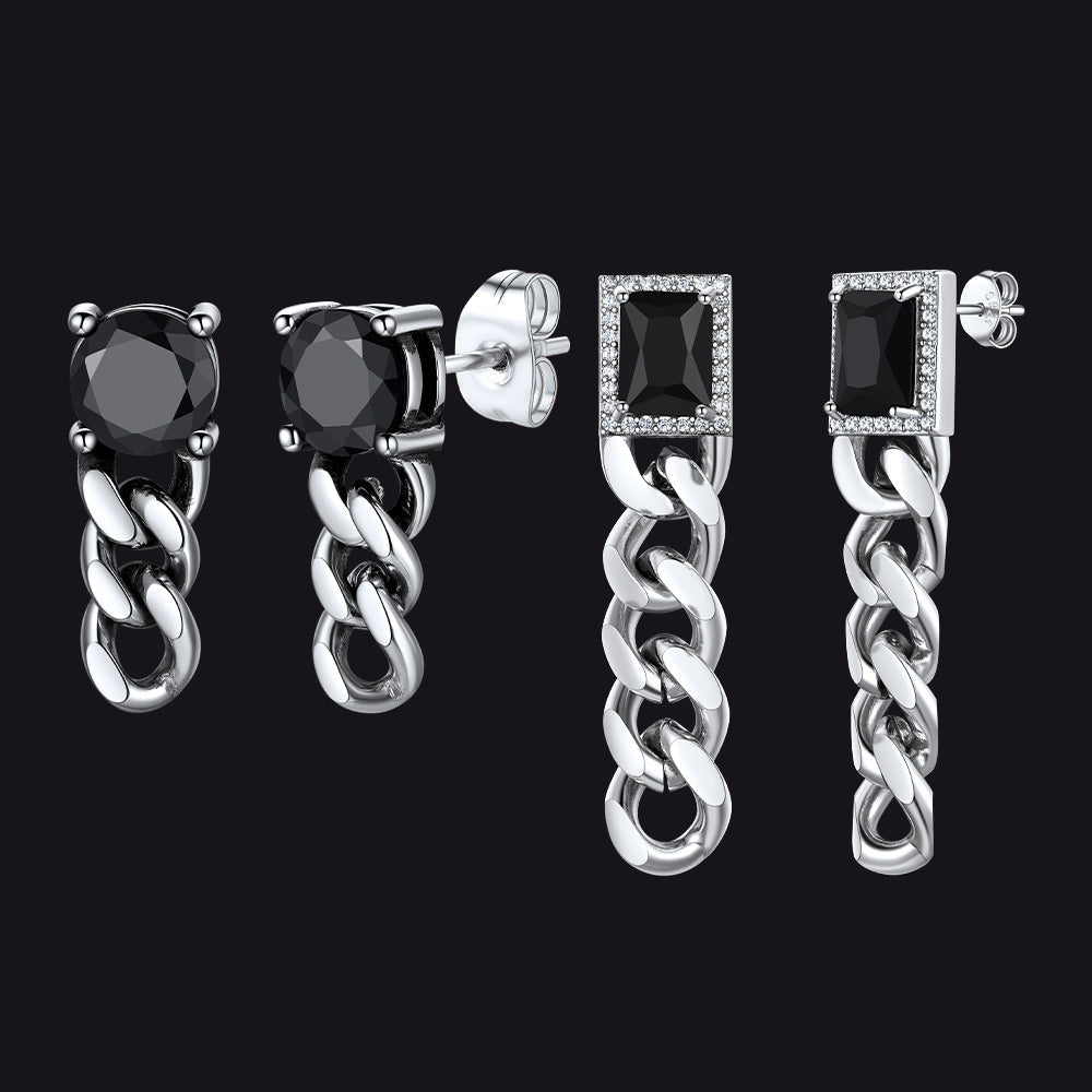 Black Cubic Zirconia Chain Link Dangle Stud Earrings for