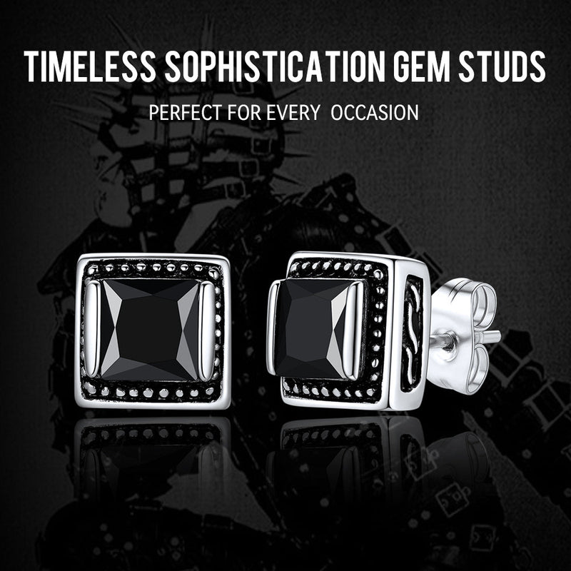 Stainless Steel Square Diamond Stud Earrings for