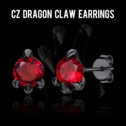 Gothic Red Diamond Dragon Claw Stud Earrings for