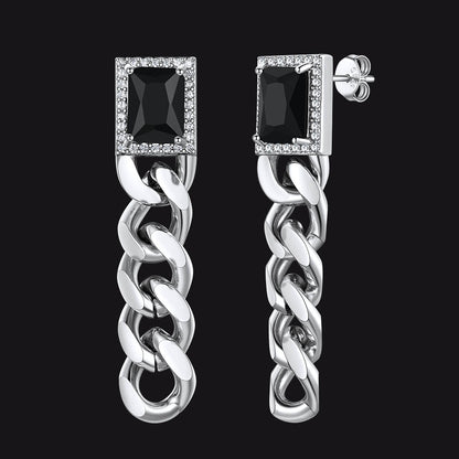Black Cubic Zirconia Chain Drop Earrings With Gem for