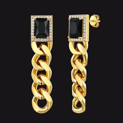 Black Cubic Zirconia Chain Drop Earrings With Gem for