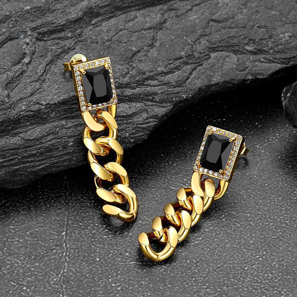 Black Cubic Zirconia Chain Drop Earrings With Gem for