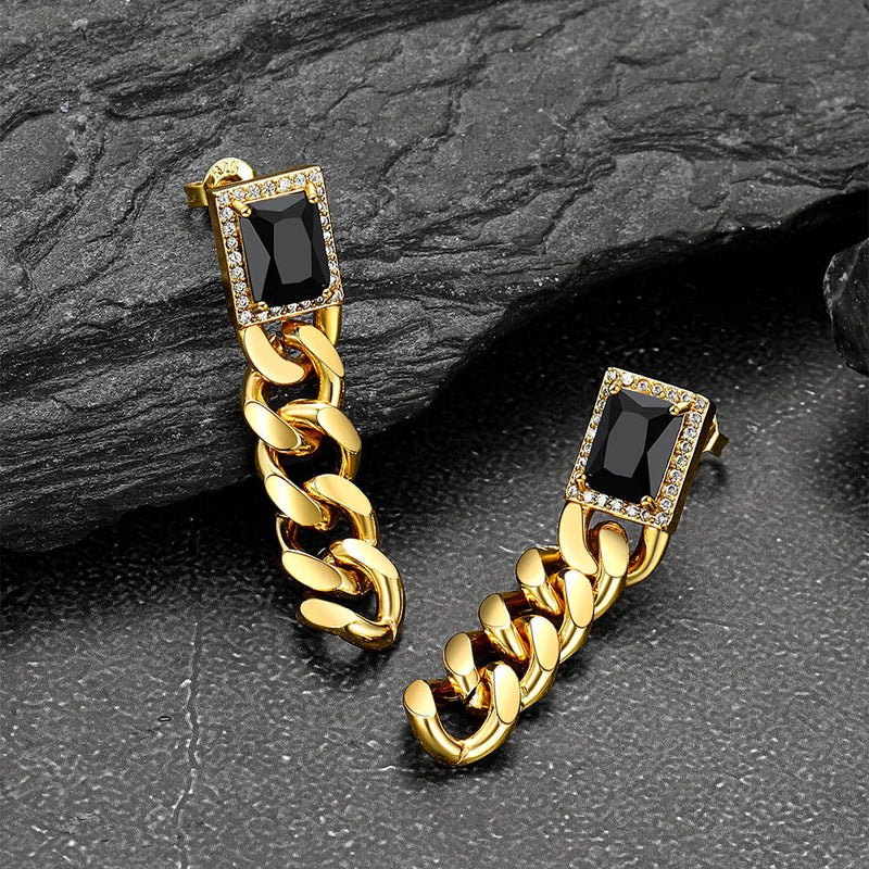 Black Cubic Zirconia Chain Drop Earrings With Gem for