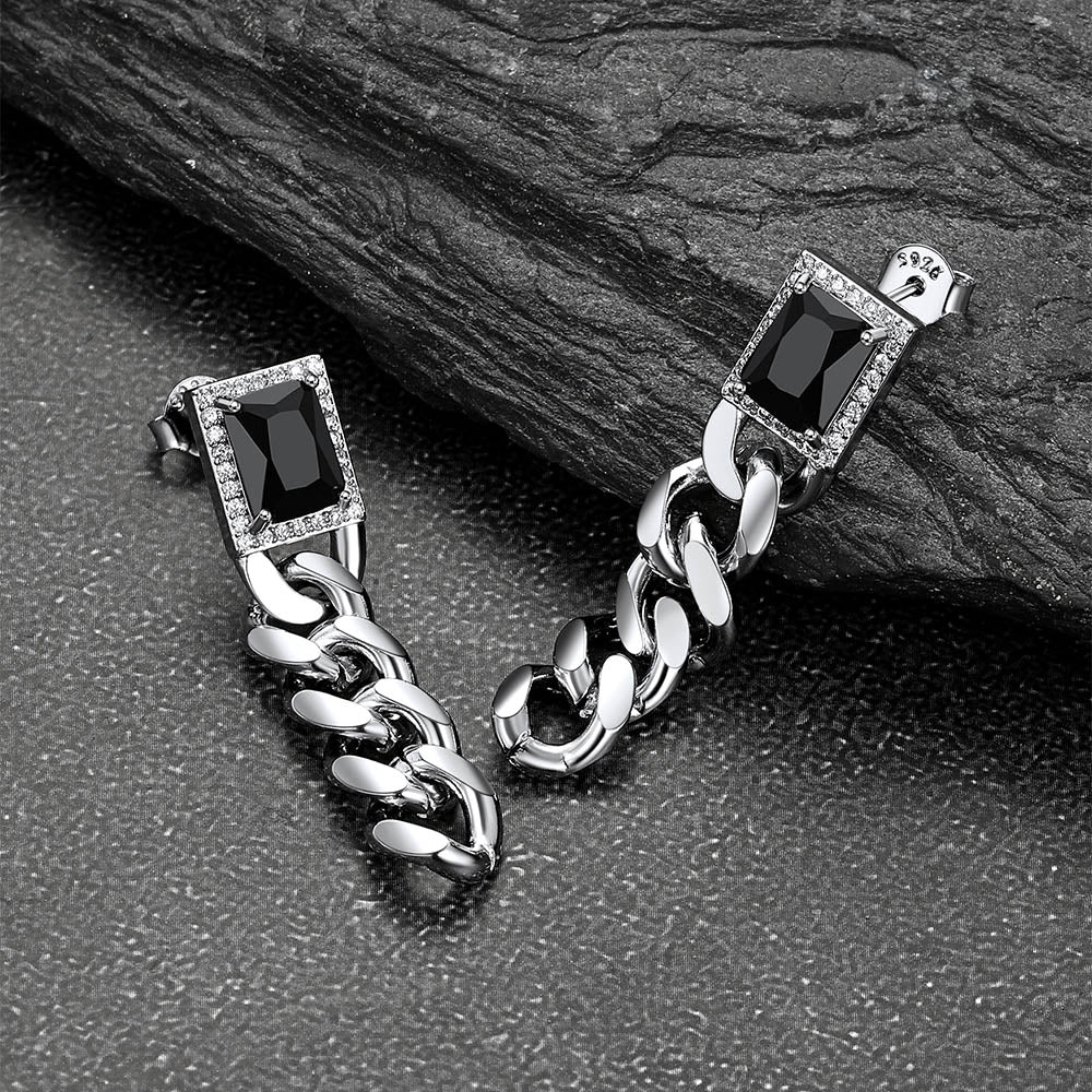 Black Cubic Zirconia Chain Drop Earrings With Gem for