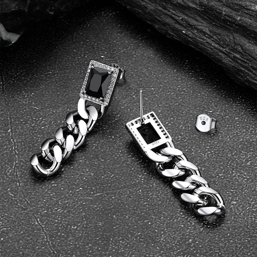 Black Cubic Zirconia Chain Drop Earrings With Gem for