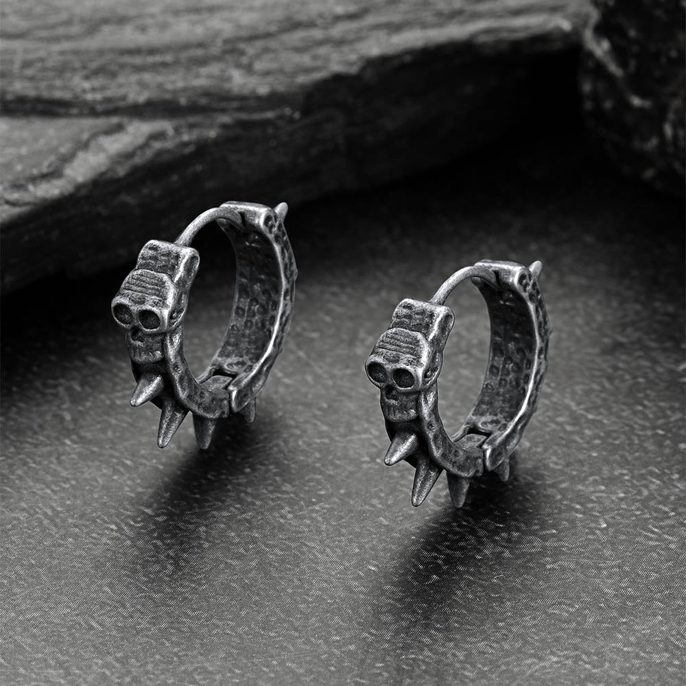 Gothic Skull Rivet Hoop Earrings for Halloween Gift