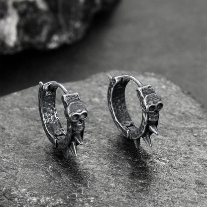 Gothic Skull Rivet Hoop Earrings for Halloween Gift