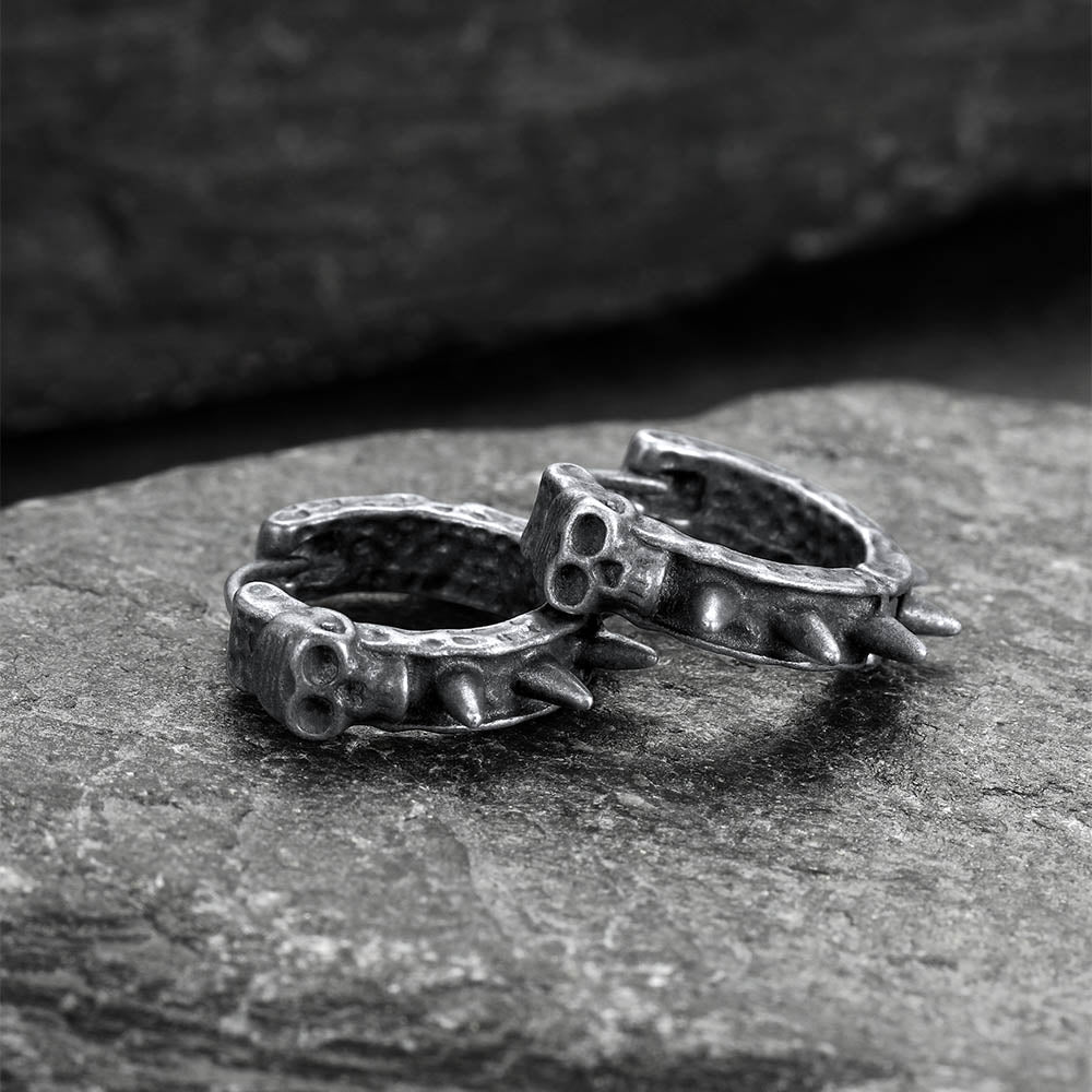 Gothic Skull Rivet Hoop Earrings for Halloween Gift
