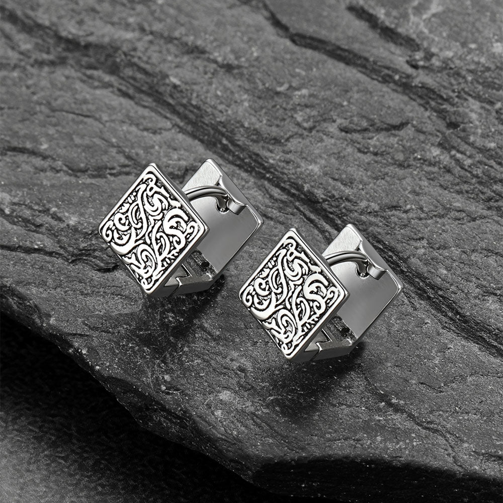S925 Silver Tangcao Flower Square Earrings Antique for