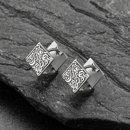 S925 Silver Tangcao Flower Square Earrings Antique for