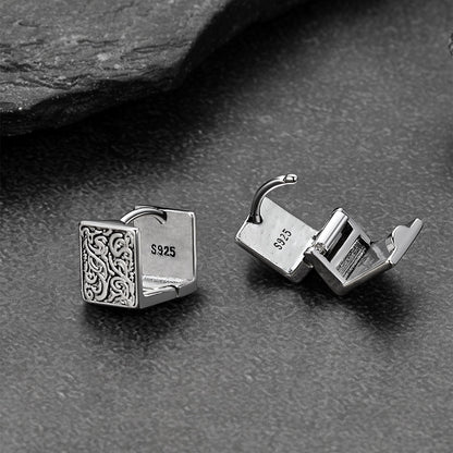 S925 Silver Tangcao Flower Square Earrings Antique for