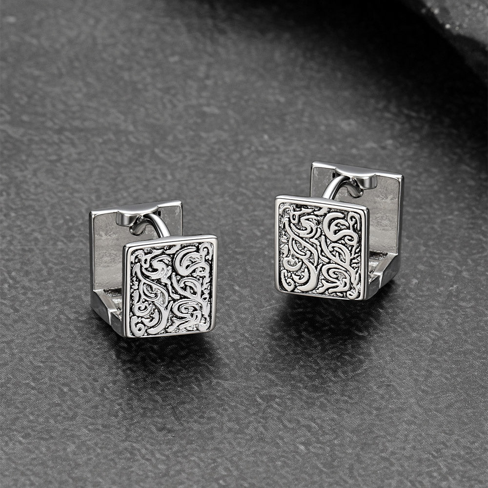 S925 Silver Tangcao Flower Square Earrings Antique for