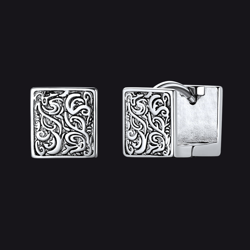 S925 Silver Tangcao Flower Square Earrings Antique for