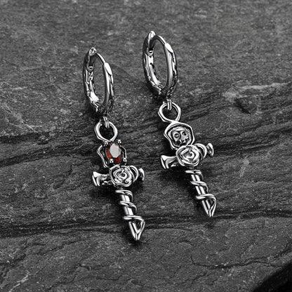 Rose Cross Drop Earrings for