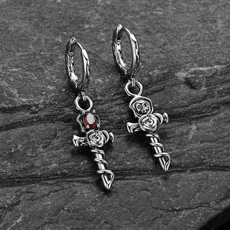 Rose Cross Drop Earrings for