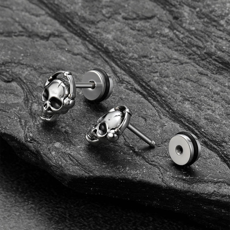 Halloween Gothic Music Skull Stud Earrings for