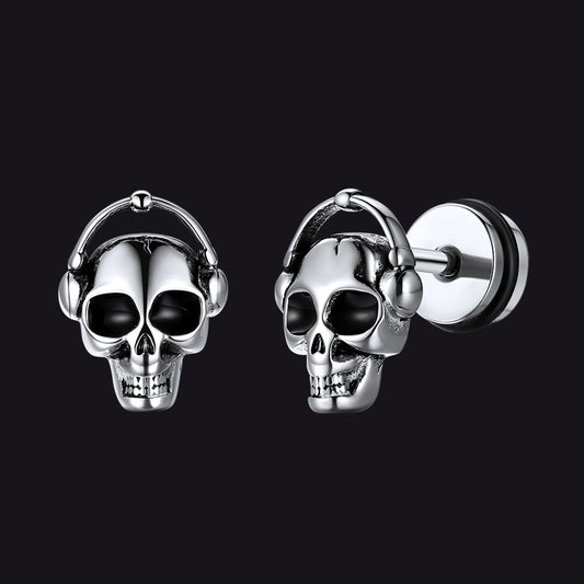 Halloween Gothic Music Skull Stud Earrings for