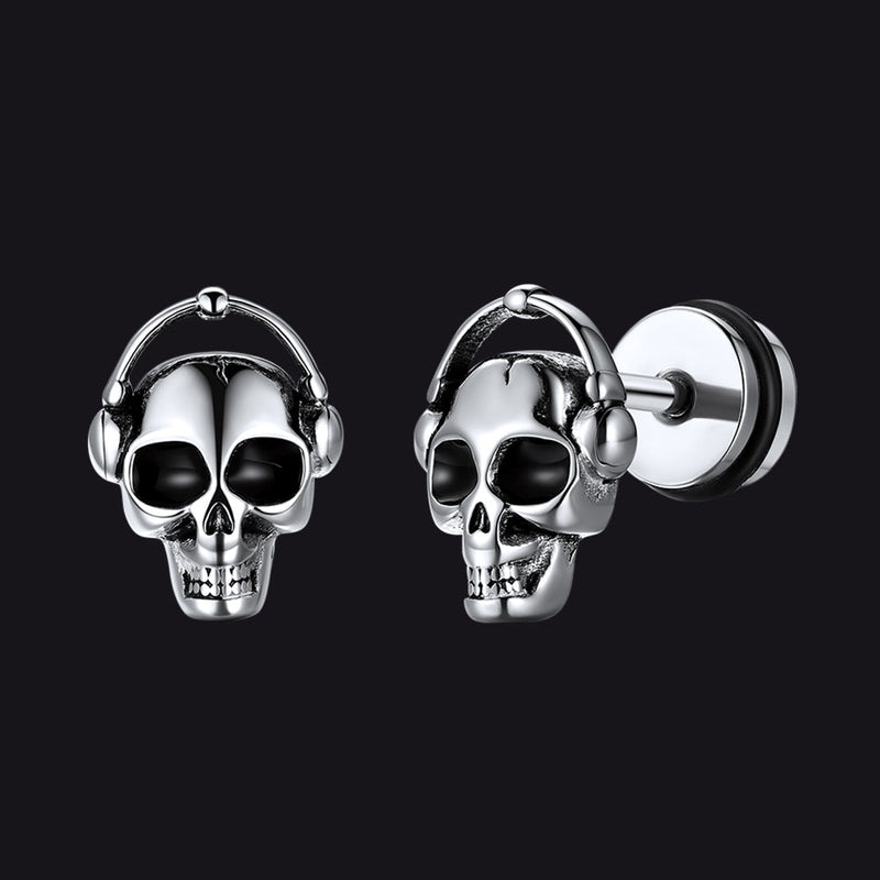 Halloween Gothic Music Skull Stud Earrings for