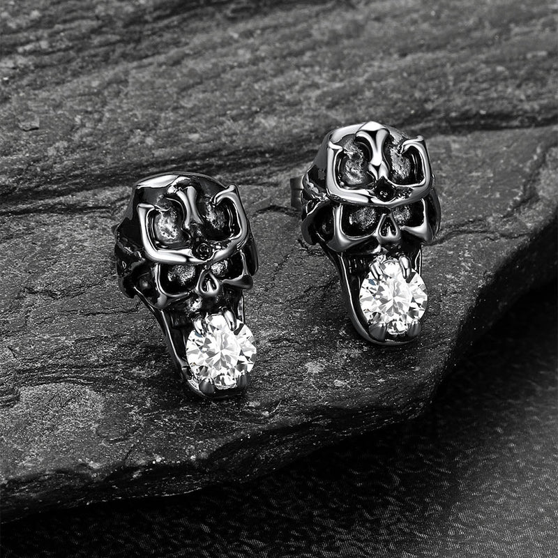 Halloween Punk Diamond Skull Earrings for in Stainless Steel
