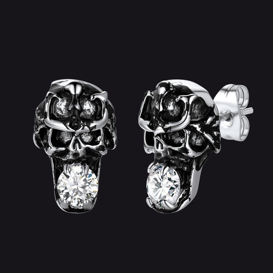 Halloween Punk Diamond Skull Earrings for in Stainless Steel