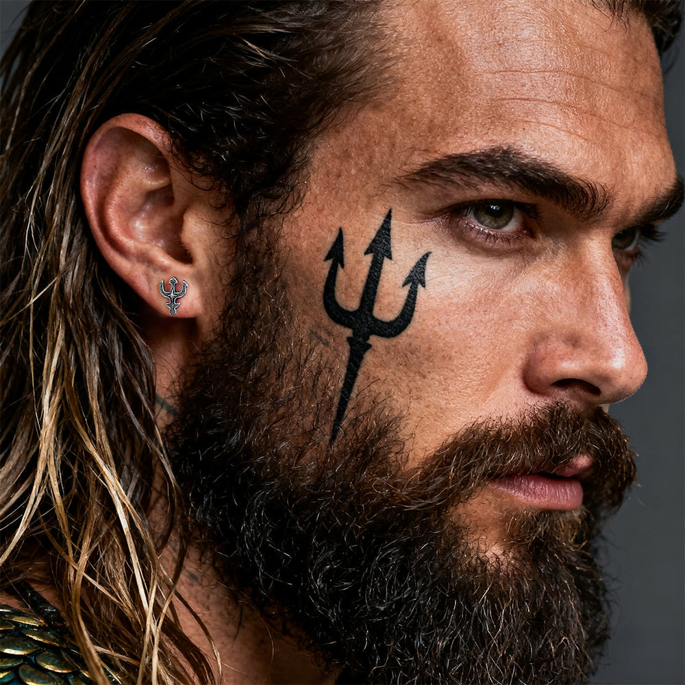 Greek Poseidon Trident Cross Stud Earrings for