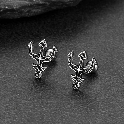 Greek Poseidon Trident Cross Stud Earrings for