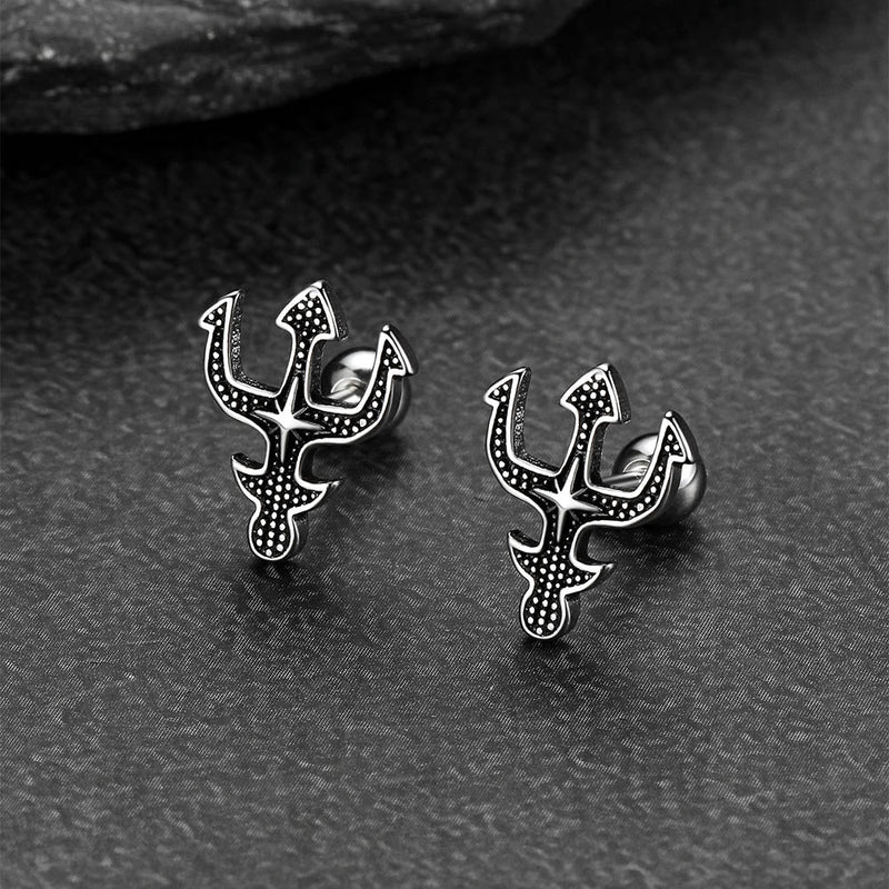 Greek Poseidon Trident Cross Stud Earrings for