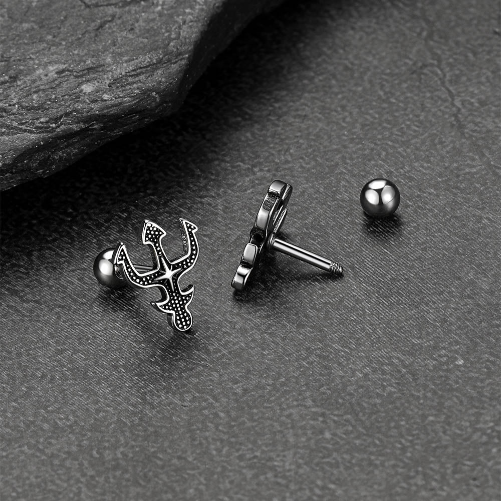 Greek Poseidon Trident Cross Stud Earrings for