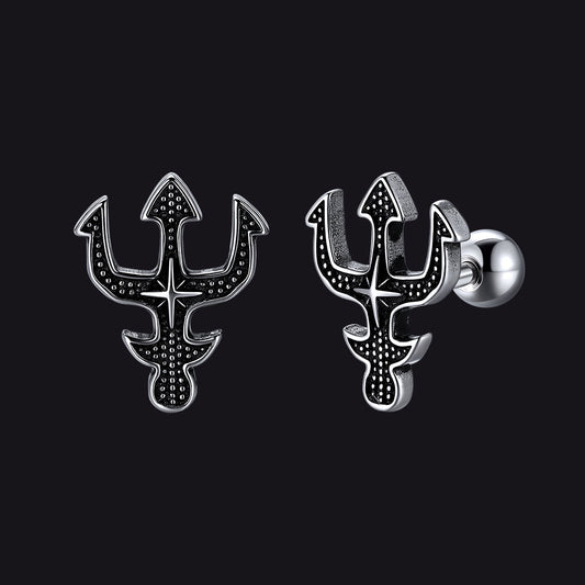 Greek Poseidon Trident Cross Stud Earrings for
