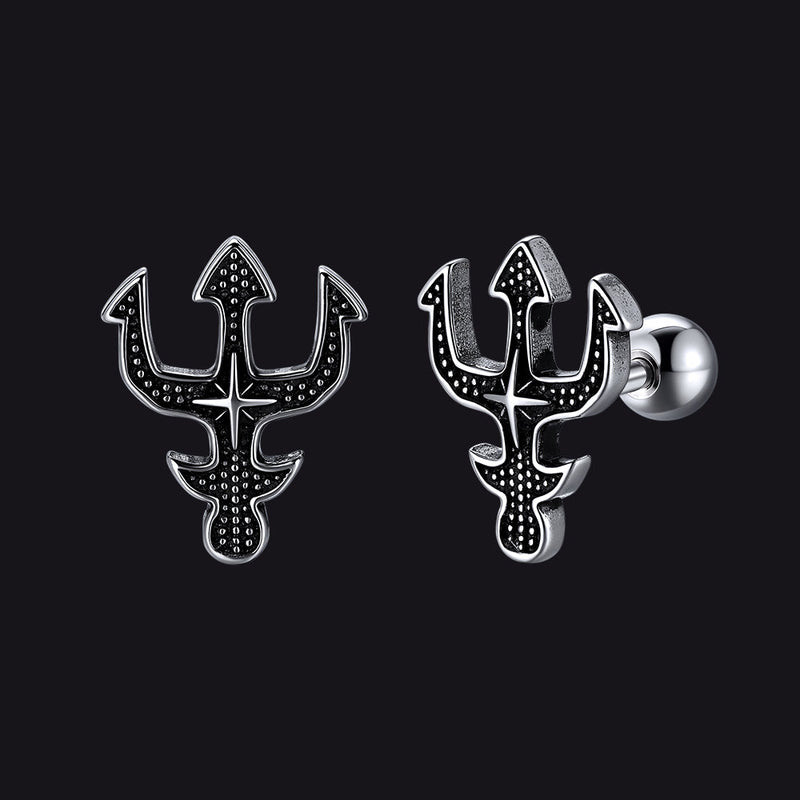 Greek Poseidon Trident Cross Stud Earrings for