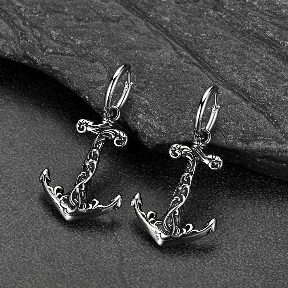 Viking Anchor Hoop Drop Earrings for
