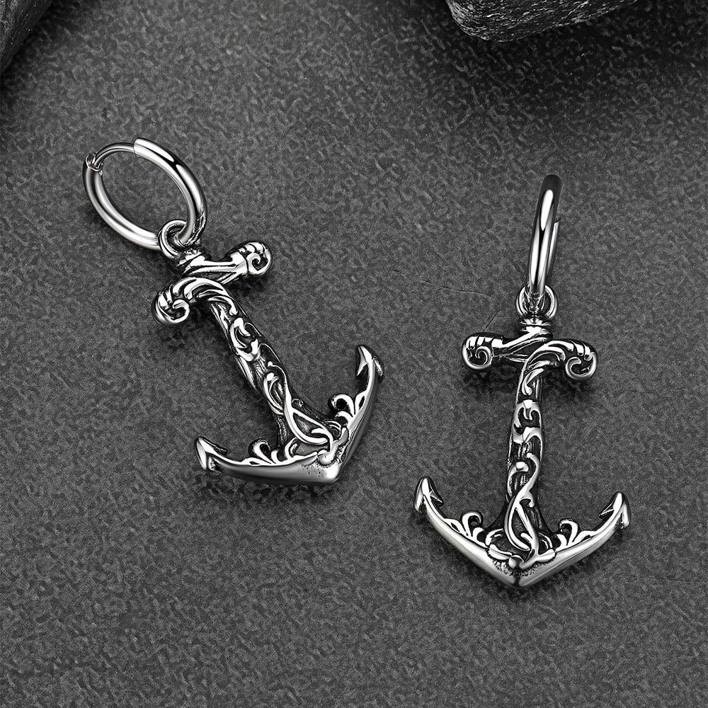Viking Anchor Hoop Drop Earrings for