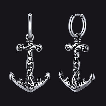 Viking Anchor Hoop Drop Earrings for